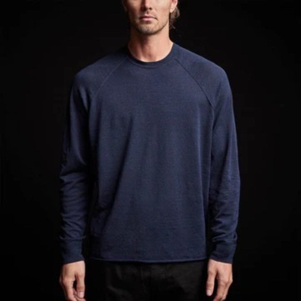 James Perse Men's Navy Blue Linen Blend Raglan Sweater Shirt Size 3 / Large